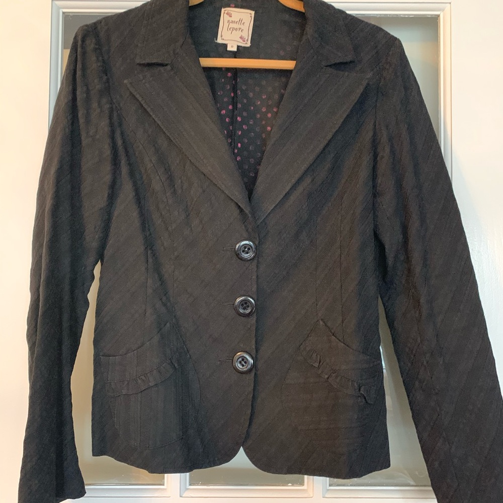 Nanette Lepore Black Ruffle Jacket 10